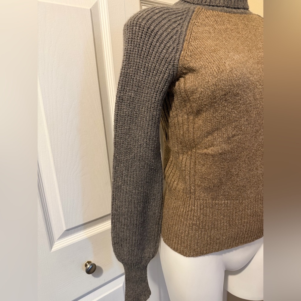 Tory Burch Brown and Gray Moreno Wool Blend Turtleneck Sweater, Size S - Picture 2 of 12